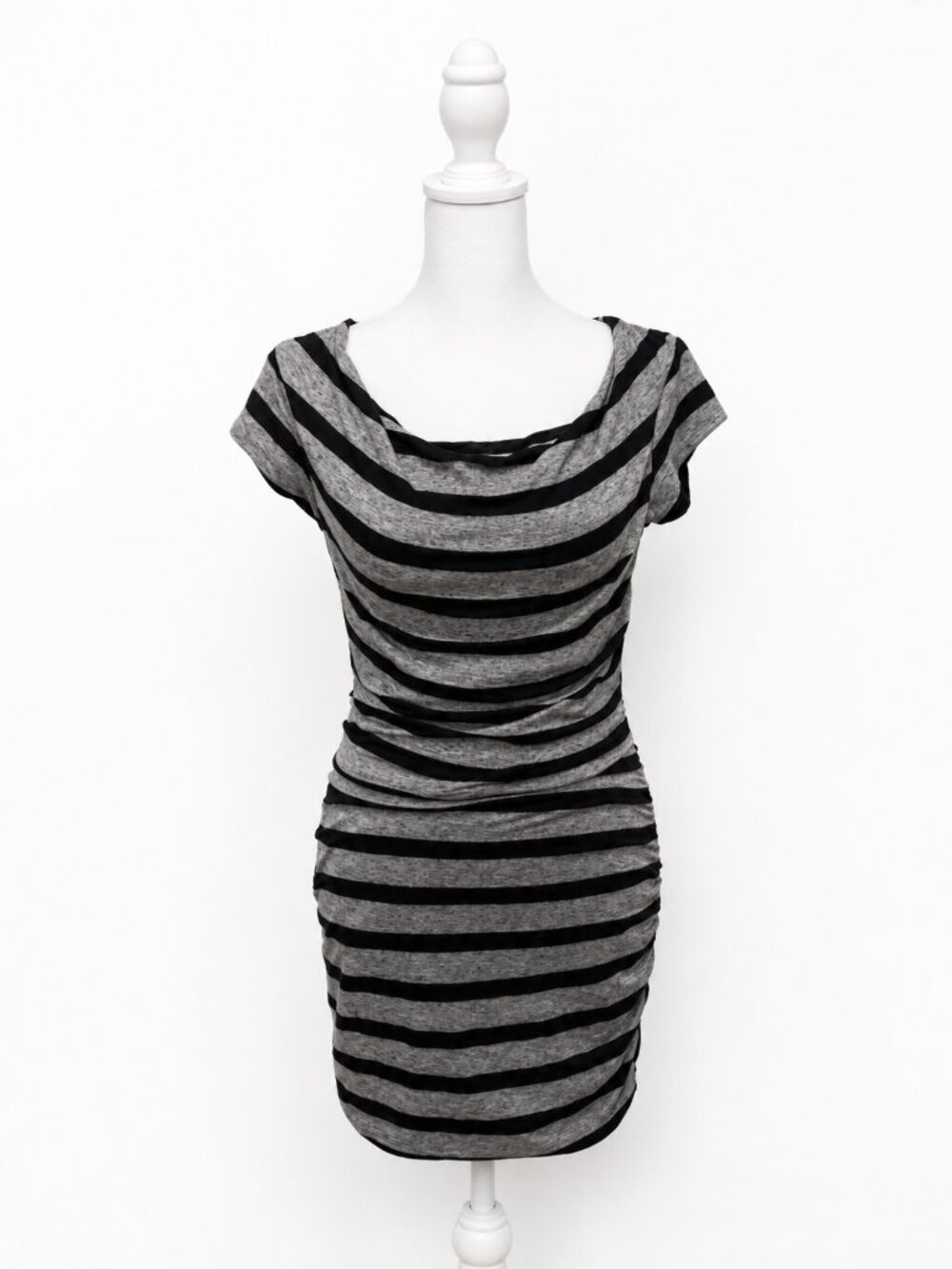 Remain Black & Gray Striped Ruched Dress – Women’s Small